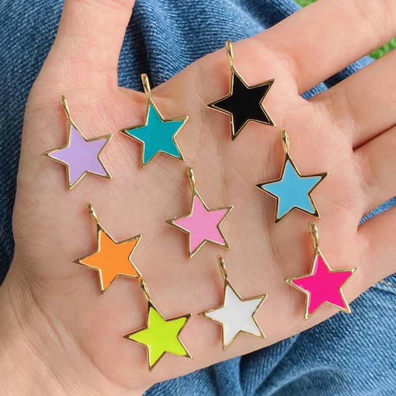 Star Coin Heart Enamel Charm Neon Pink Orange Turquoise Blue Oil Dropped,Real Gold Plated ,Necklace Bracelet Pendant L19 M81