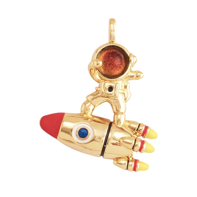 New Style Cute Spaceman 18K Gold Charm Pendant,Trendy Colourful Inlaid Star Zircon Jewelry Necklace Making Wholesale Supply L09