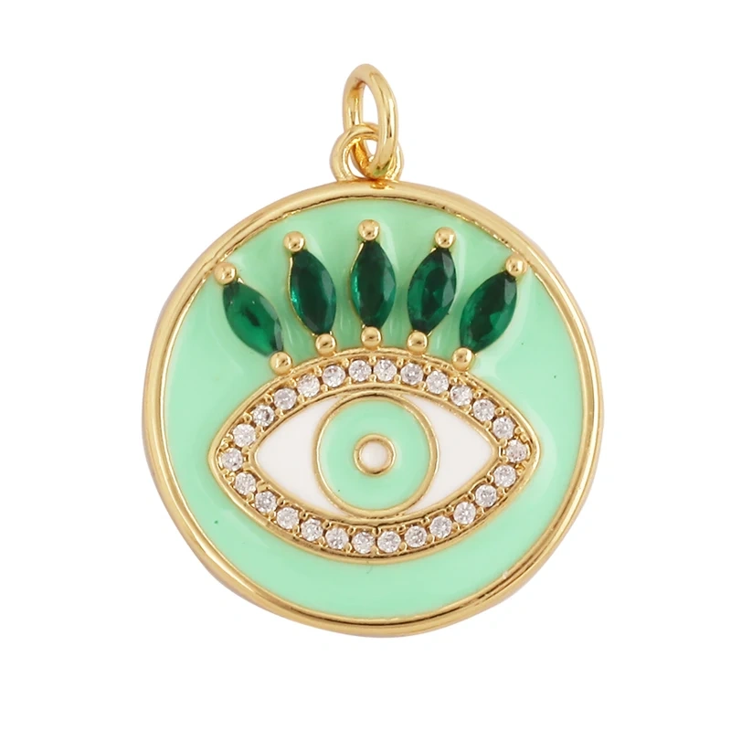 Oil Dropped Enamel Evil Eye Rectangle Square Round Oval Tag Geometry Charm Pendant,18K Gold Zircon Necklace Bracelet Supply M91