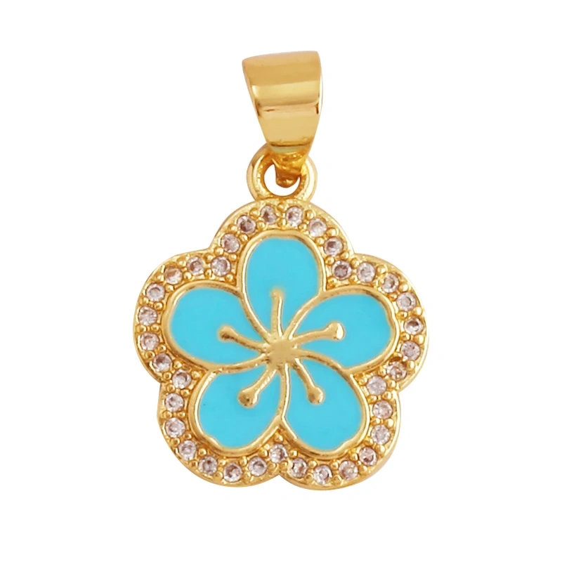 Sweet Spring Colorful Flower Charm Pendant,Trendy Multicolor Sakura Enamel Necklace Accessories Handy Craft Jewelry Supplies M28