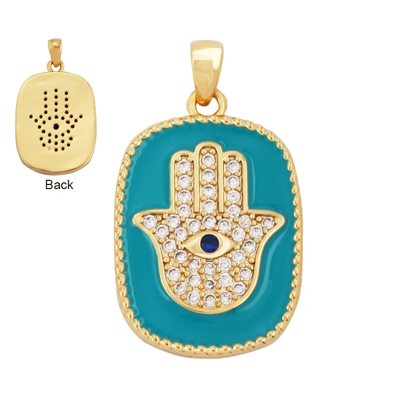 Fashion Colourful Turkish Evil Luck Eye Hand Charm Pendant,Simple Geometric Zircon Horoscope Sign Necklace Jewelry  Supplies M36