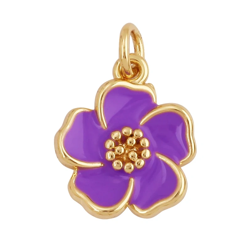 Sweet Spring Colorful Flower Charm Pendant,Trendy Multicolor Sakura Enamel Necklace Accessories Handy Craft Jewelry Supplies M28