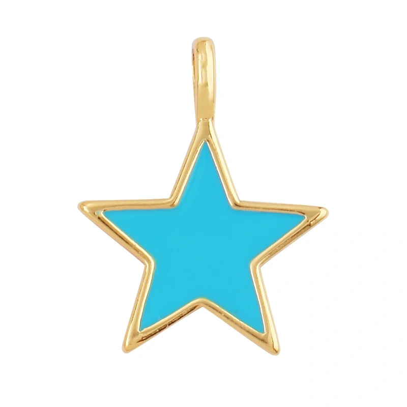 Star Coin Heart Enamel Charm Neon Pink Orange Turquoise Blue Oil Dropped,Real Gold Plated ,Necklace Bracelet Pendant L19 M81