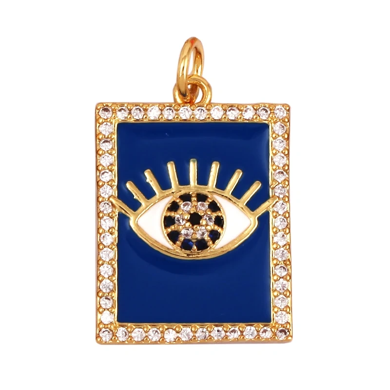 Oil Dropped Enamel Evil Eye Rectangle Square Round Oval Tag Geometry Charm Pendant,18K Gold Zircon Necklace Bracelet Supply M91