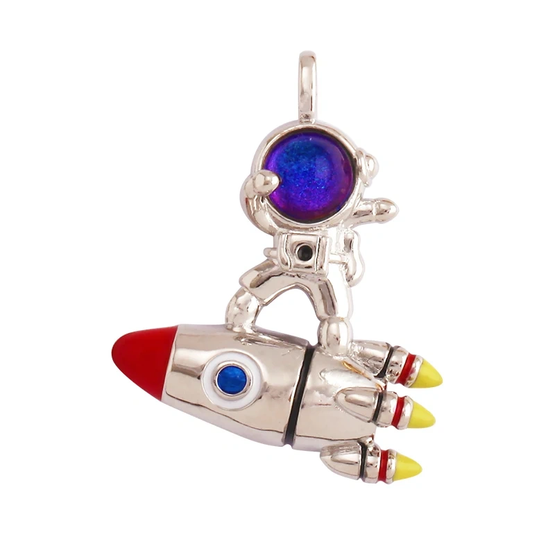 New Style Cute Spaceman 18K Gold Charm Pendant,Trendy Colourful Inlaid Star Zircon Jewelry Necklace Making Wholesale Supply L09