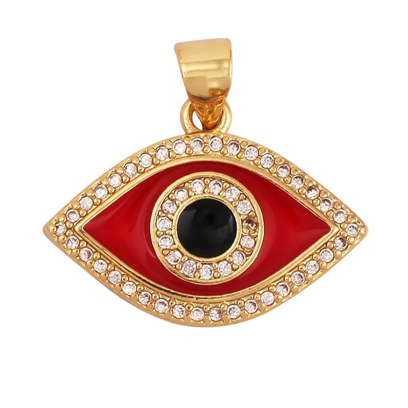 Enamel Evil Eye Charm Pendant,18K Real Gold Plated Cubic Zirconia CZ Paved, Jewelry Necklace Bracelet Accessories Supplies M91