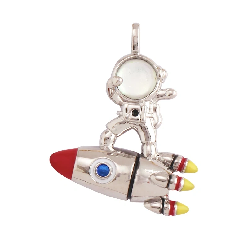 New Style Cute Spaceman 18K Gold Charm Pendant,Trendy Colourful Inlaid Star Zircon Jewelry Necklace Making Wholesale Supply L09