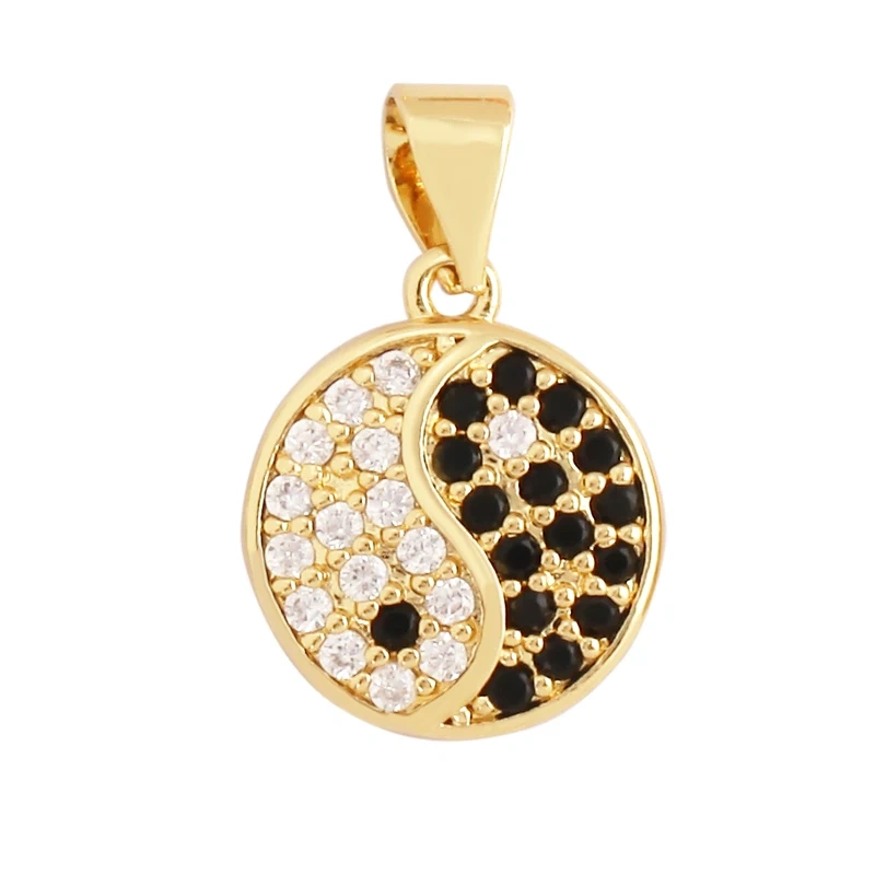 Full Zircon Enamel Taiji Gongfu Charm Pendant, 18K Real Gold Plated Colour,Necklace Bracelet DIY Handmade Jewelry Supplies L07