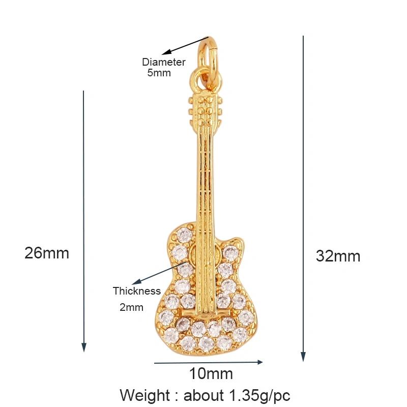 Trendy Musical Instruments Guitar Charm Pendant,Newest Design Minimalism Brass 18K Jewelry Findings Handmade Necklace Supply L09