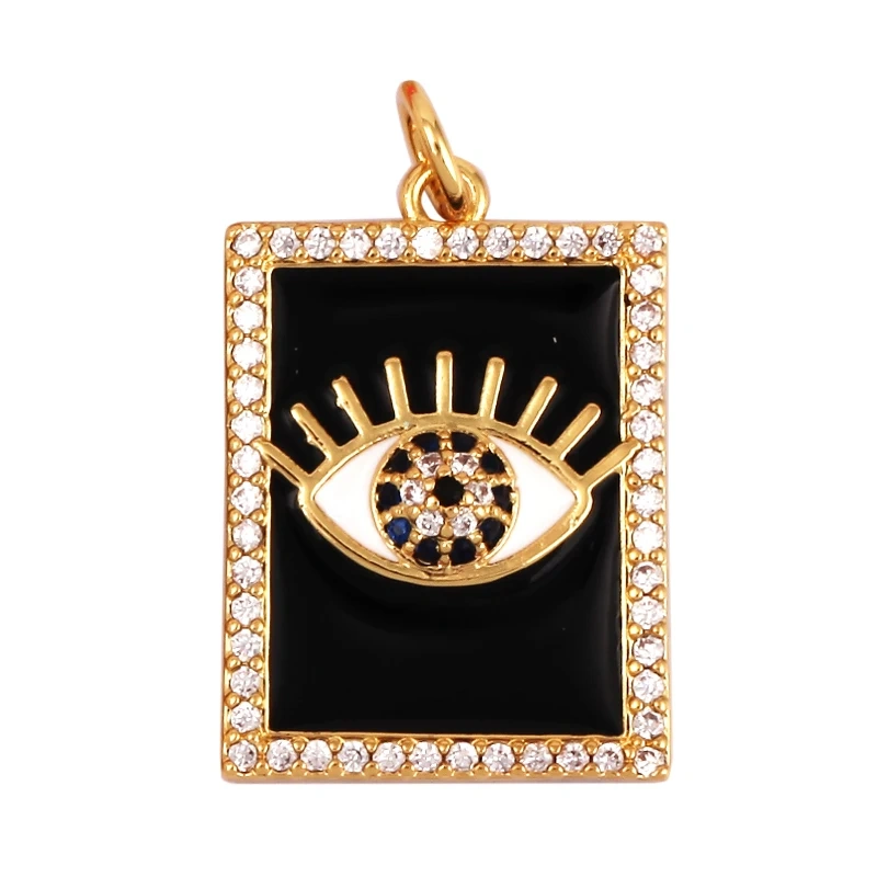 Oil Dropped Enamel Evil Eye Rectangle Square Round Oval Tag Geometry Charm Pendant,18K Gold Zircon Necklace Bracelet Supply M91