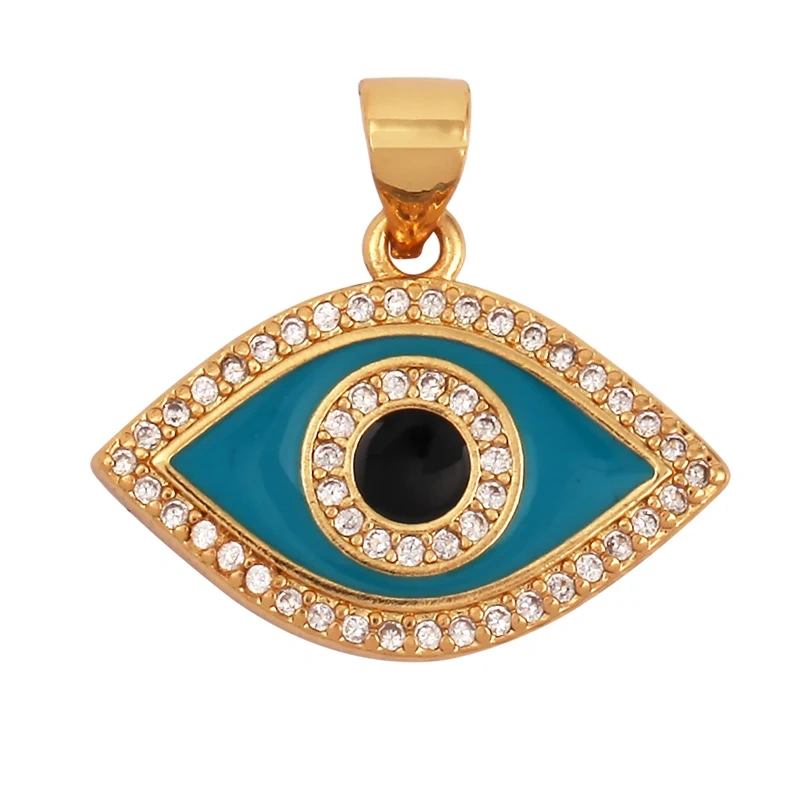 Enamel Evil Eye Charm Pendant,18K Real Gold Plated Cubic Zirconia CZ Paved, Jewelry Necklace Bracelet Accessories Supplies M91