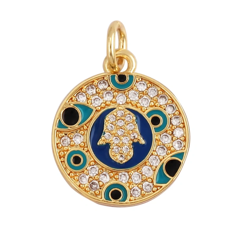 Fashion Colourful Turkish Evil Luck Eye Hand Charm Pendant,Simple Geometric Zircon Horoscope Sign Necklace Jewelry  Supplies M36