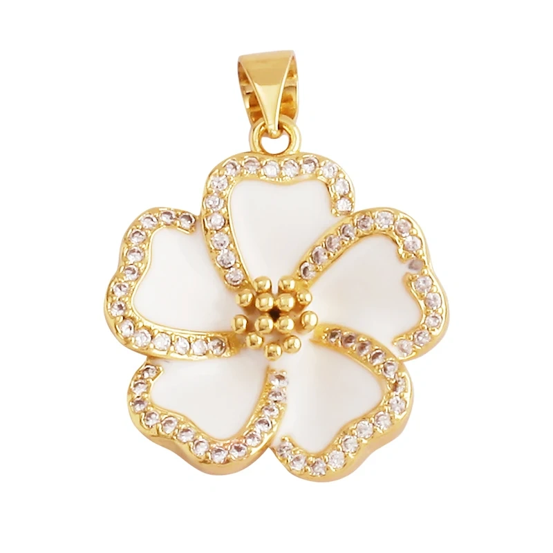 Sweet Spring Colorful Flower Charm Pendant,Trendy Multicolor Sakura Enamel Necklace Accessories Handy Craft Jewelry Supplies M28