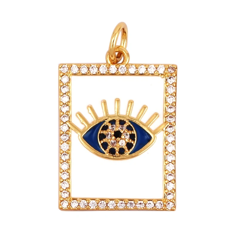 Oil Dropped Enamel Evil Eye Rectangle Square Round Oval Tag Geometry Charm Pendant,18K Gold Zircon Necklace Bracelet Supply M91