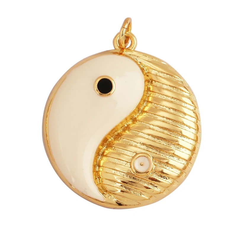 Full Zircon Enamel Taiji Gongfu Charm Pendant, 18K Real Gold Plated Colour,Necklace Bracelet DIY Handmade Jewelry Supplies L07