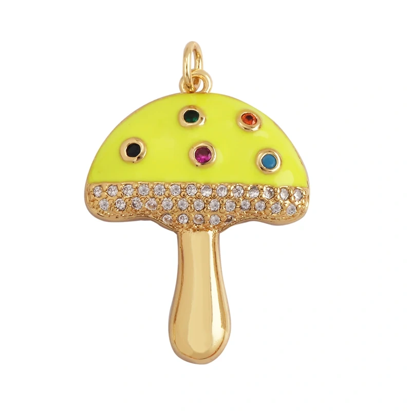 Cute Colorful Mushroom Enamel Charm Pink Neon Orange Red Necklace Bracelet Pendant,Gold Plated Accessories Findings Supplies M81