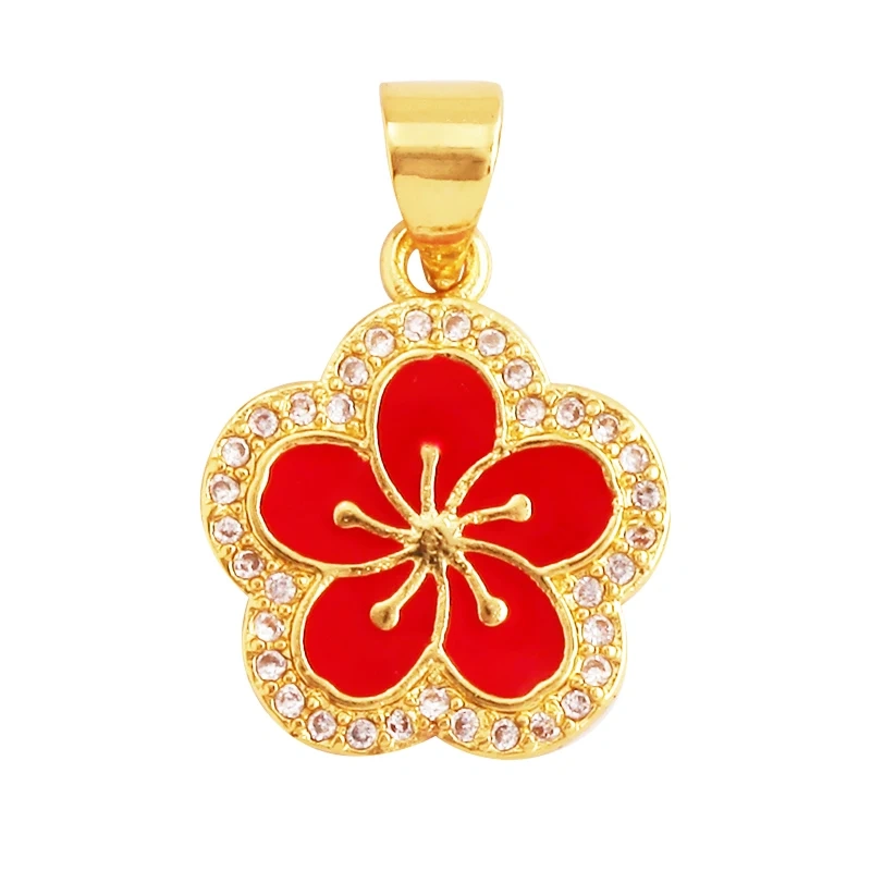 Sweet Spring Colorful Flower Charm Pendant,Trendy Multicolor Sakura Enamel Necklace Accessories Handy Craft Jewelry Supplies M28