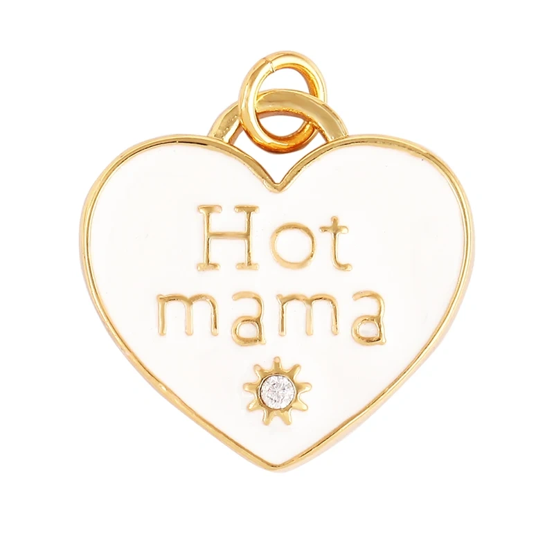 Clover Love Heart Hot Mama Enamel Charm Neon Pink  Turquoise Blue Oil Dropped,18K Gold Plated Necklace Bracelet Pendant M24