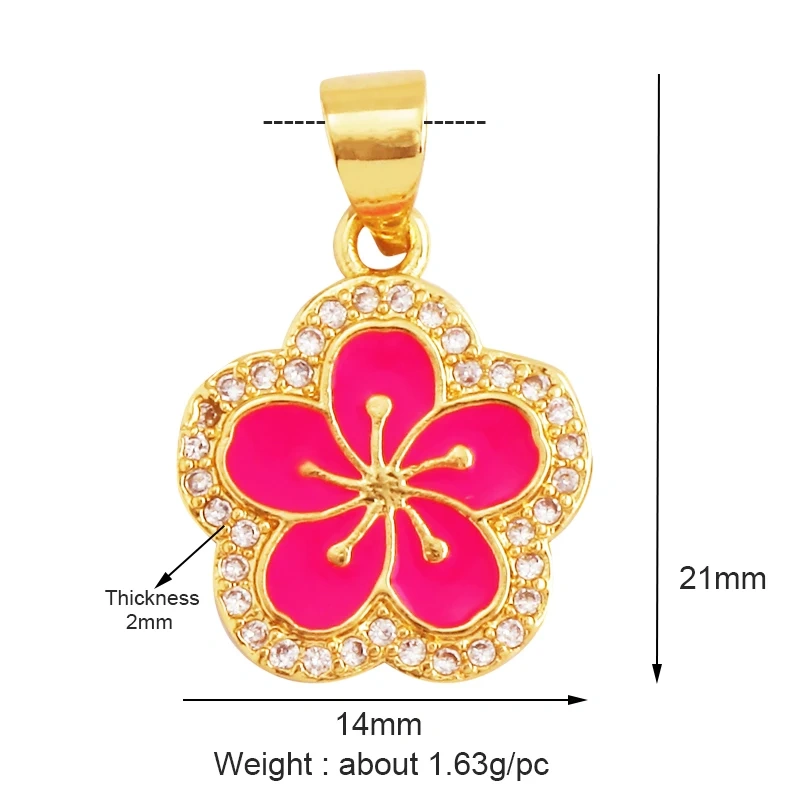 Sweet Spring Colorful Flower Charm Pendant,Trendy Multicolor Sakura Enamel Necklace Accessories Handy Craft Jewelry Supplies M28