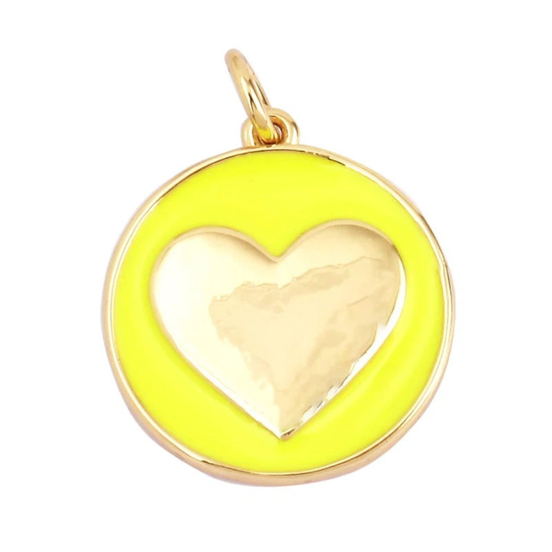 Star Coin Heart Enamel Charm Neon Pink Orange Turquoise Blue Oil Dropped,Real Gold Plated ,Necklace Bracelet Pendant L19 M81