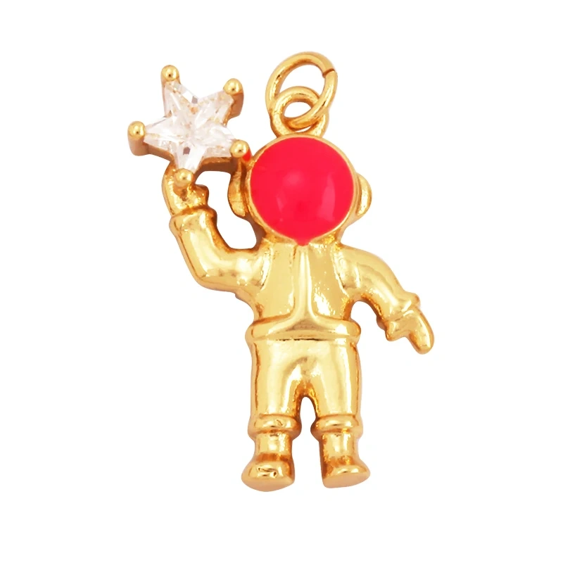 New Style Cute Spaceman 18K Gold Charm Pendant,Trendy Colourful Inlaid Star Zircon Jewelry Necklace Making Wholesale Supply L09