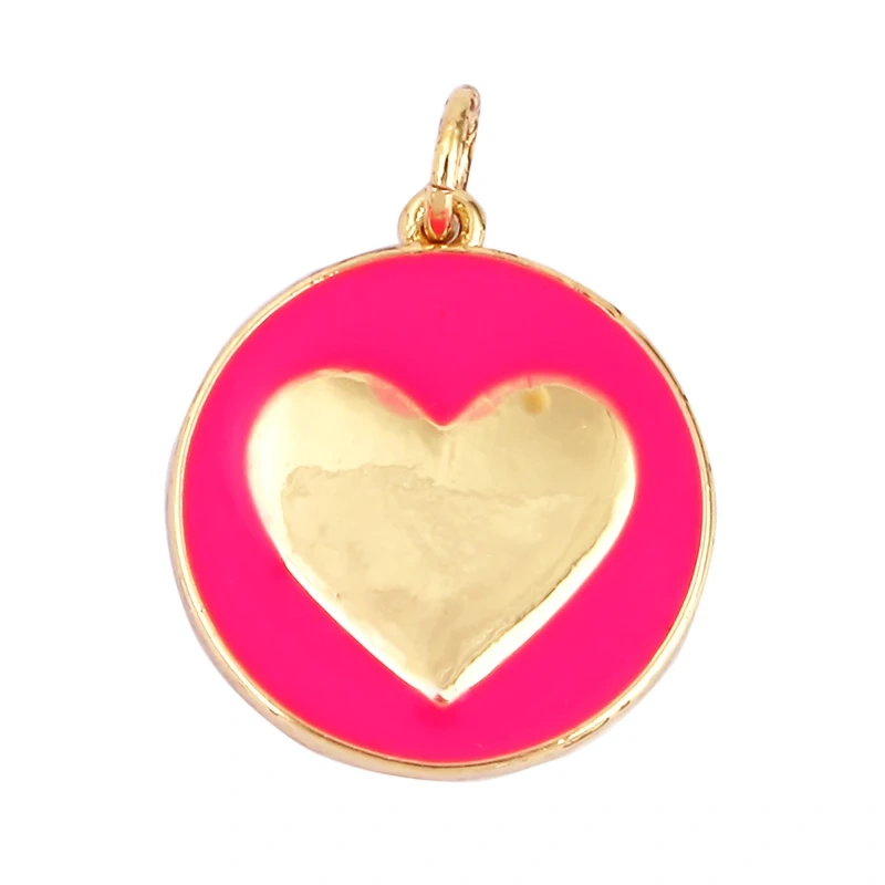 Star Coin Heart Enamel Charm Neon Pink Orange Turquoise Blue Oil Dropped,Real Gold Plated ,Necklace Bracelet Pendant L19 M81