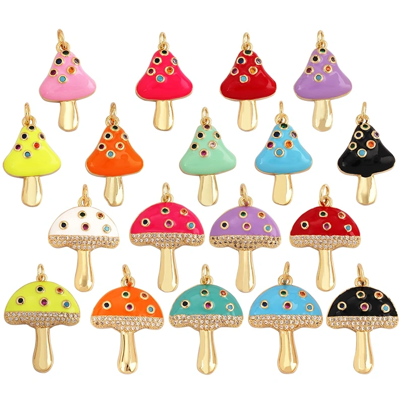Cute Colorful Mushroom Enamel Charm Pink Neon Orange Red Necklace Bracelet Pendant,Gold Plated Accessories Findings Supplies M81