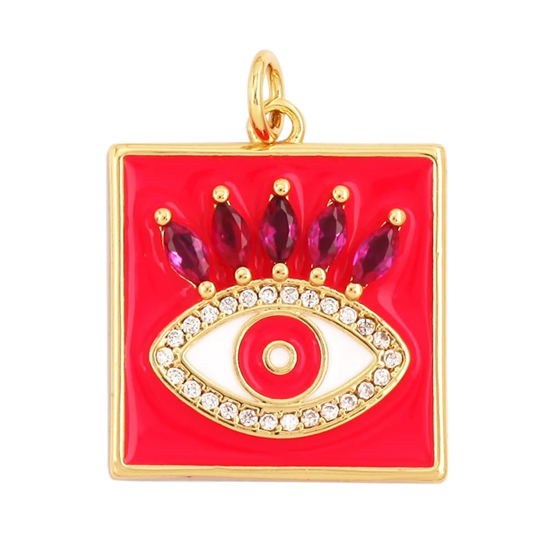 Oil Dropped Enamel Evil Eye Rectangle Square Round Oval Tag Geometry Charm Pendant,18K Gold Zircon Necklace Bracelet Supply M91