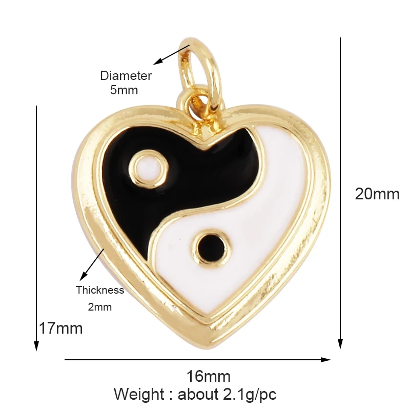 Enamel Taiji Gongfu Charm , 18K Real Gold Plated Colour,Necklace Bracelet Pendant for Handmade Jewelry Supplies L07
