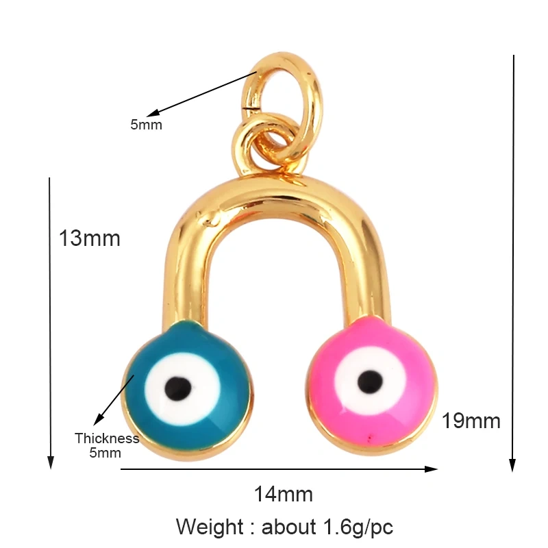 Enamel Evil Eye Charm Pendant,18K Real Gold Plated Cubic Zirconia CZ Paved, Jewelry Necklace Bracelet Accessories Supplies M91