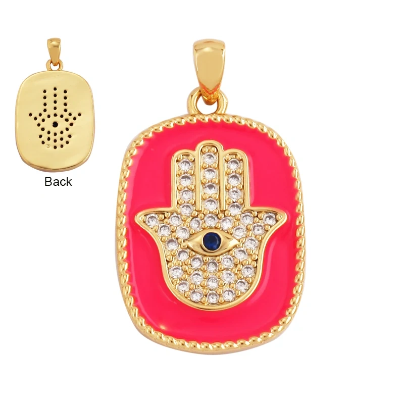 Fashion Colourful Turkish Evil Luck Eye Hand Charm Pendant,Simple Geometric Zircon Horoscope Sign Necklace Jewelry  Supplies M36