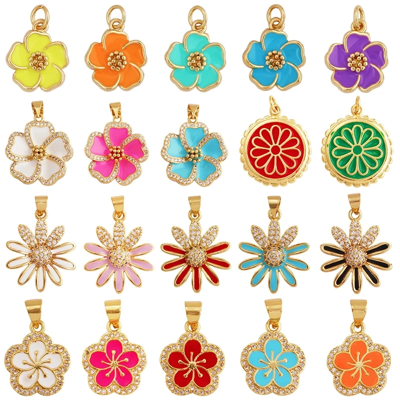 Sweet Spring Colorful Flower Charm Pendant,Trendy Multicolor Sakura Enamel Necklace Accessories Handy Craft Jewelry Supplies M28