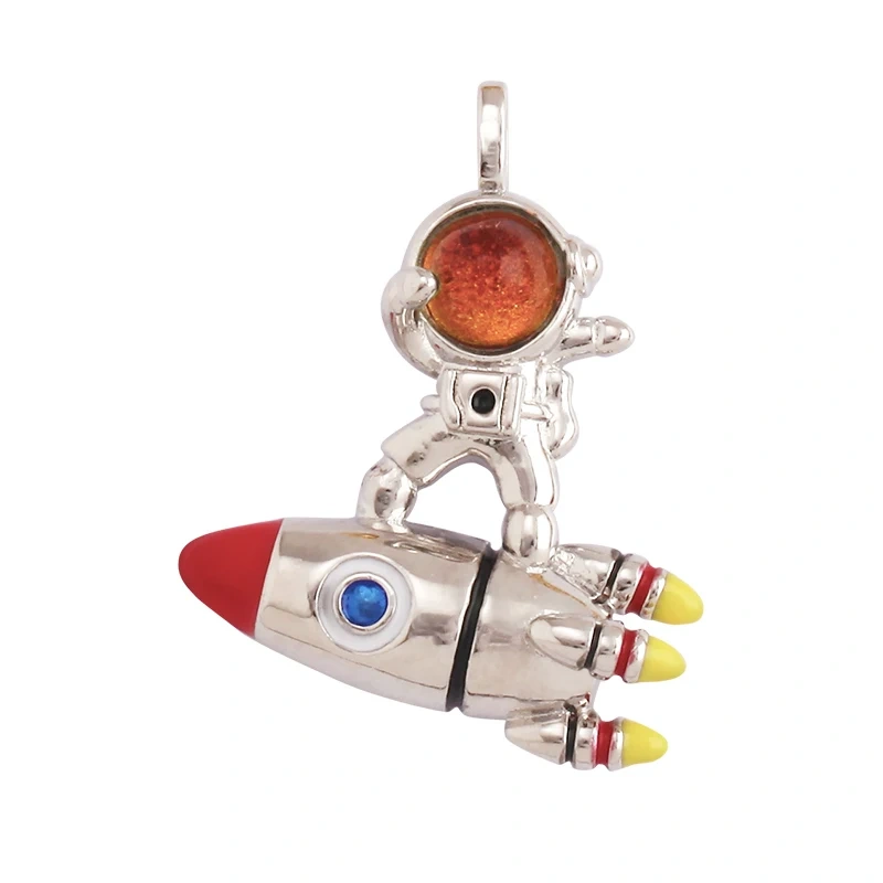 New Style Cute Spaceman 18K Gold Charm Pendant,Trendy Colourful Inlaid Star Zircon Jewelry Necklace Making Wholesale Supply L09