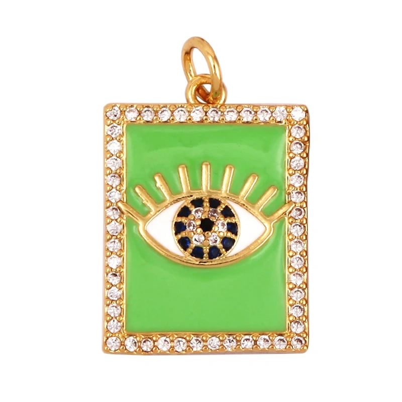Oil Dropped Enamel Evil Eye Rectangle Square Round Oval Tag Geometry Charm Pendant,18K Gold Zircon Necklace Bracelet Supply M91