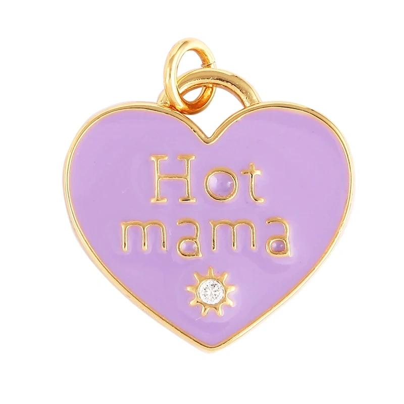 Clover Love Heart Hot Mama Enamel Charm Neon Pink  Turquoise Blue Oil Dropped,18K Gold Plated Necklace Bracelet Pendant M24