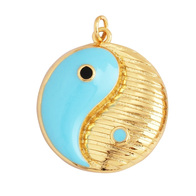 Full Zircon Enamel Taiji Gongfu Charm Pendant, 18K Real Gold Plated Colour,Necklace Bracelet DIY Handmade Jewelry Supplies L07