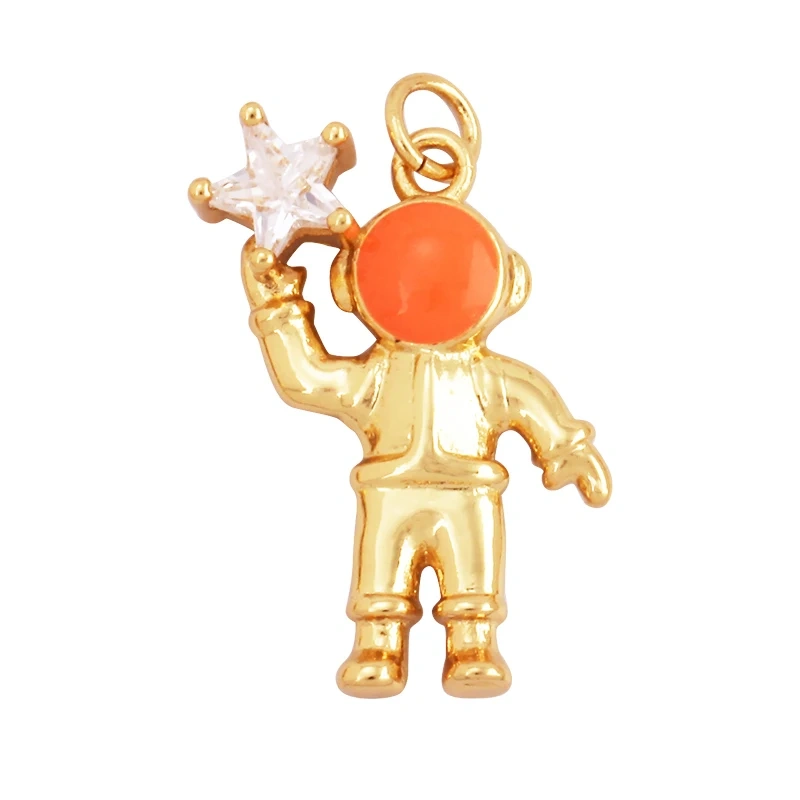 New Style Cute Spaceman 18K Gold Charm Pendant,Trendy Colourful Inlaid Star Zircon Jewelry Necklace Making Wholesale Supply L09