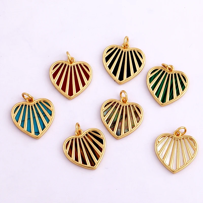 Trendy Design Love Heart Natural Mother of Pearl Shell Agate Malachite Tiger Eye Pendant Charm,Jewelry For Necklace Supplies M32