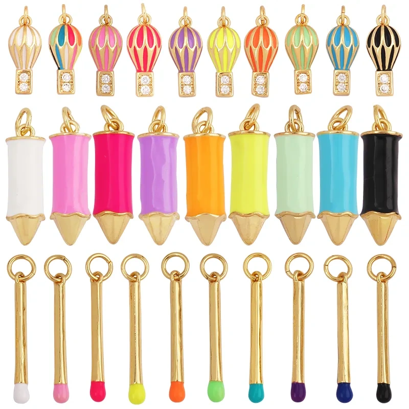 Minimalism Trendy Rainbow Matchstick Crayon Balloon Shape Charm Pendant,Colourful Jewelry Necklace Making Wholesale Supplies L07