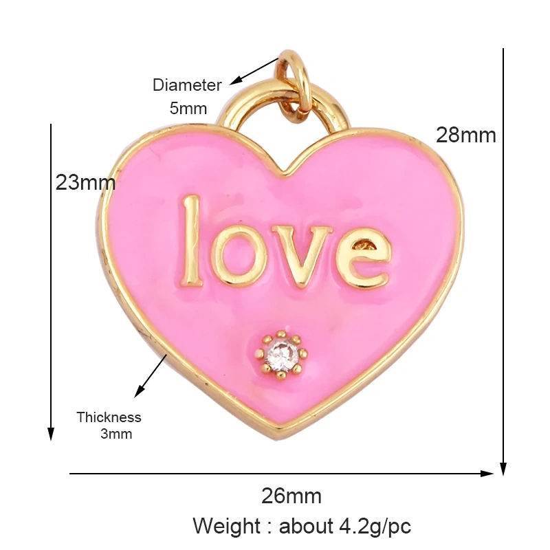 Clover Love Heart Hot Mama Enamel Charm Neon Pink  Turquoise Blue Oil Dropped,18K Gold Plated Necklace Bracelet Pendant M24