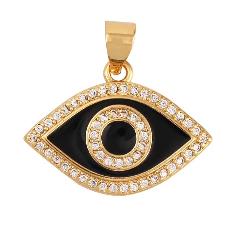 Enamel Evil Eye Charm Pendant,18K Real Gold Plated Cubic Zirconia CZ Paved, Jewelry Necklace Bracelet Accessories Supplies M91