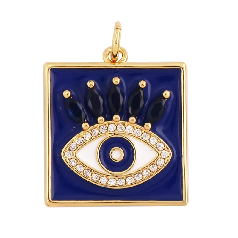 Oil Dropped Enamel Evil Eye Rectangle Square Round Oval Tag Geometry Charm Pendant,18K Gold Zircon Necklace Bracelet Supply M91
