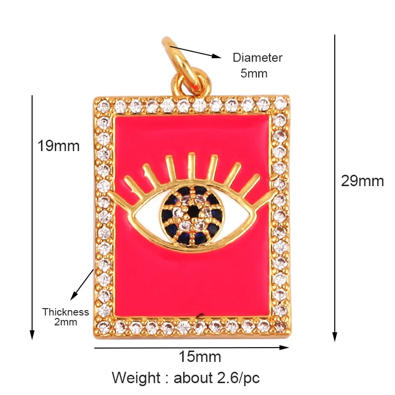 Oil Dropped Enamel Evil Eye Rectangle Square Round Oval Tag Geometry Charm Pendant,18K Gold Zircon Necklace Bracelet Supply M91