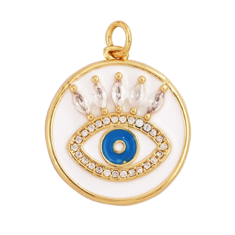 Oil Dropped Enamel Evil Eye Rectangle Square Round Oval Tag Geometry Charm Pendant,18K Gold Zircon Necklace Bracelet Supply M91