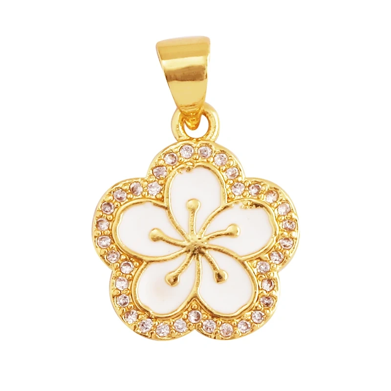 Sweet Spring Colorful Flower Charm Pendant,Trendy Multicolor Sakura Enamel Necklace Accessories Handy Craft Jewelry Supplies M28