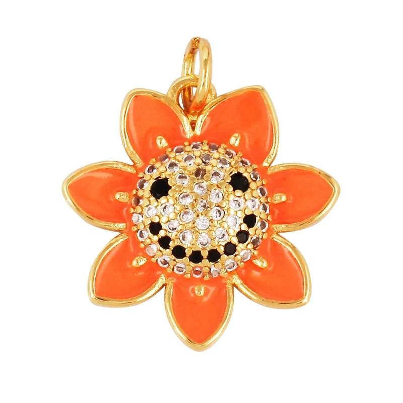 Happy Smiling Face Sun Flower Enamel Charm Pendant 18K Real Gold Plated, Jewelry Accessories  for Bracelets Necklaces Making M28