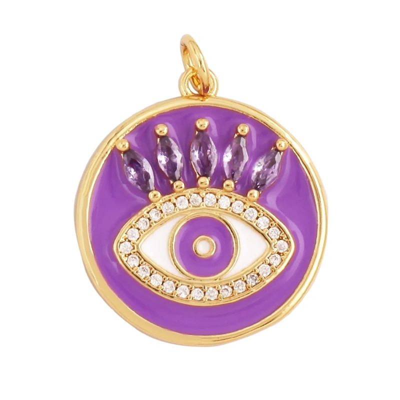 Oil Dropped Enamel Evil Eye Rectangle Square Round Oval Tag Geometry Charm Pendant,18K Gold Zircon Necklace Bracelet Supply M91