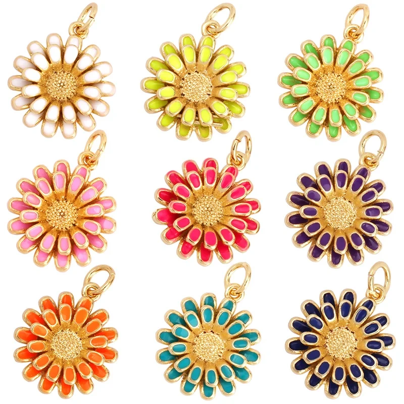 Daisy Flower Enamel Charm Neon Pink Orange Turquoise Blue Pendant Oil Dropped,Gold Plated Colour,Necklace Bracelet Pendant M28