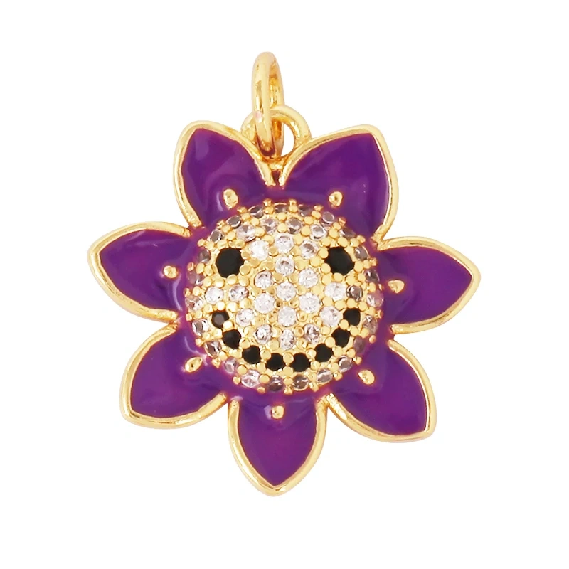 Happy Smiling Face Sun Flower Enamel Charm Pendant 18K Real Gold Plated, Jewelry Accessories  for Bracelets Necklaces Making M28
