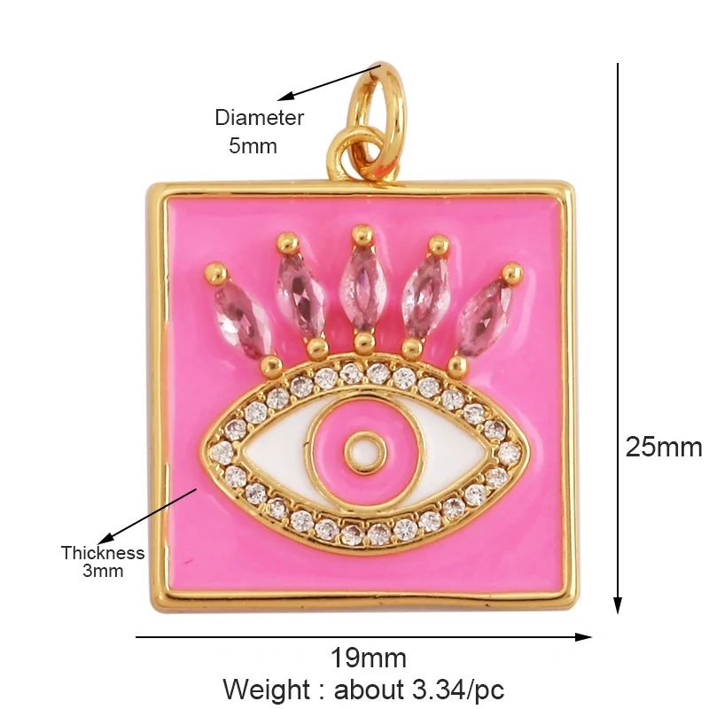 Oil Dropped Enamel Evil Eye Rectangle Square Round Oval Tag Geometry Charm Pendant,18K Gold Zircon Necklace Bracelet Supply M91